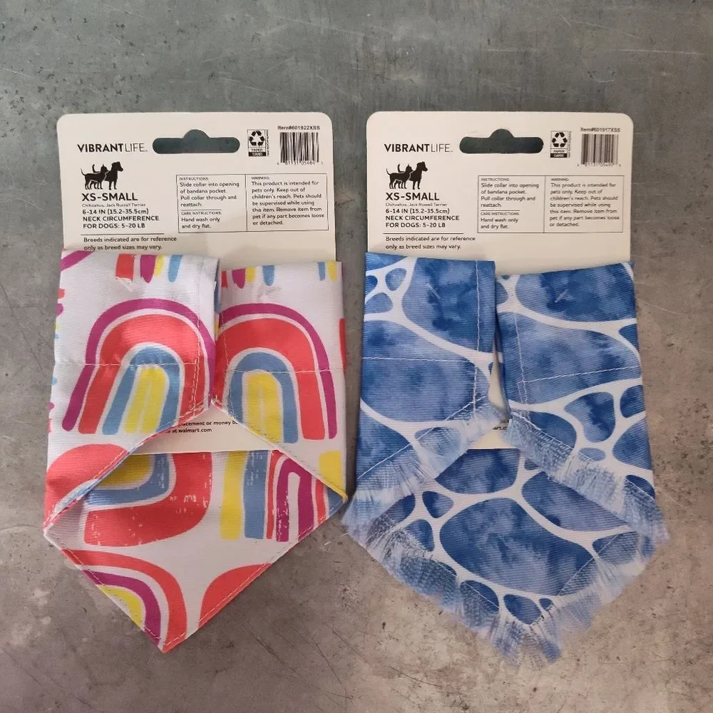 Vibrant Life 2 Packs Dog Pet Bandanas XS/S Slide Onto Collar